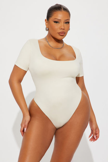 Contour Double Lined Short Sleeve Scoop Neck Bodysuit - Bone