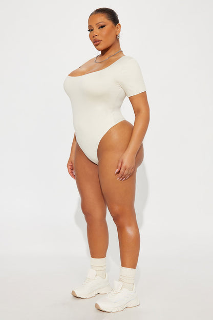 Contour Double Lined Short Sleeve Scoop Neck Bodysuit - Bone