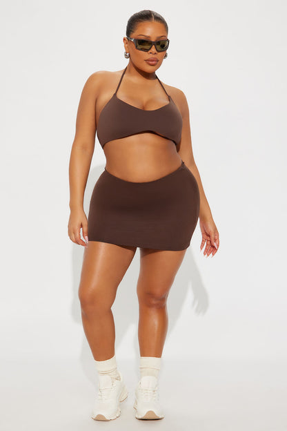 Second Skin Double Lined Halter Bra Top - Chocolate