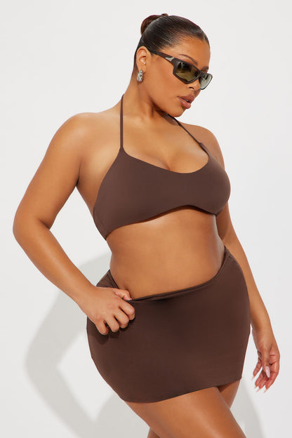 Second Skin Double Lined Halter Bra Top - Chocolate