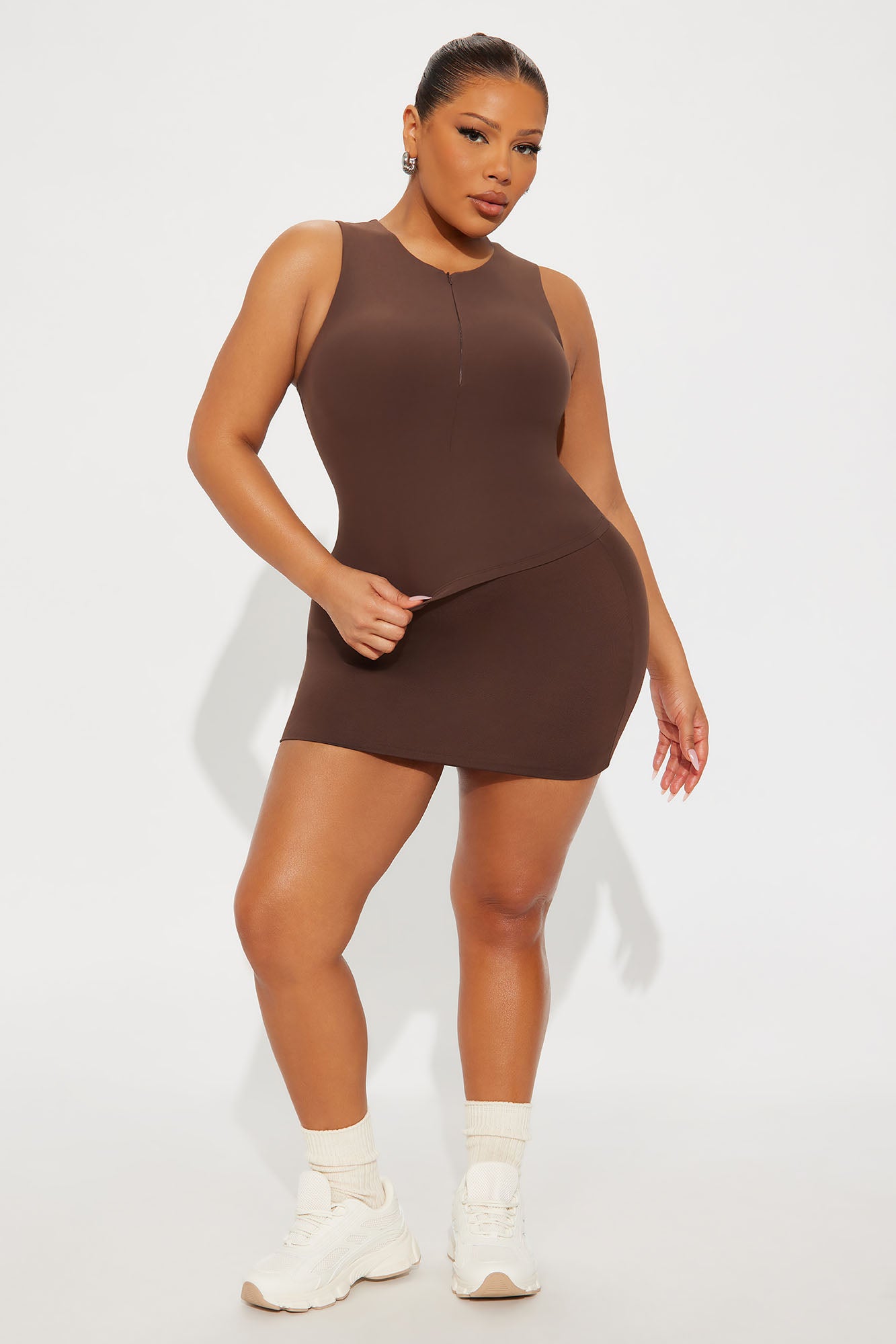 Second Skin Double Lined Zip Front Tank - Chocolate
