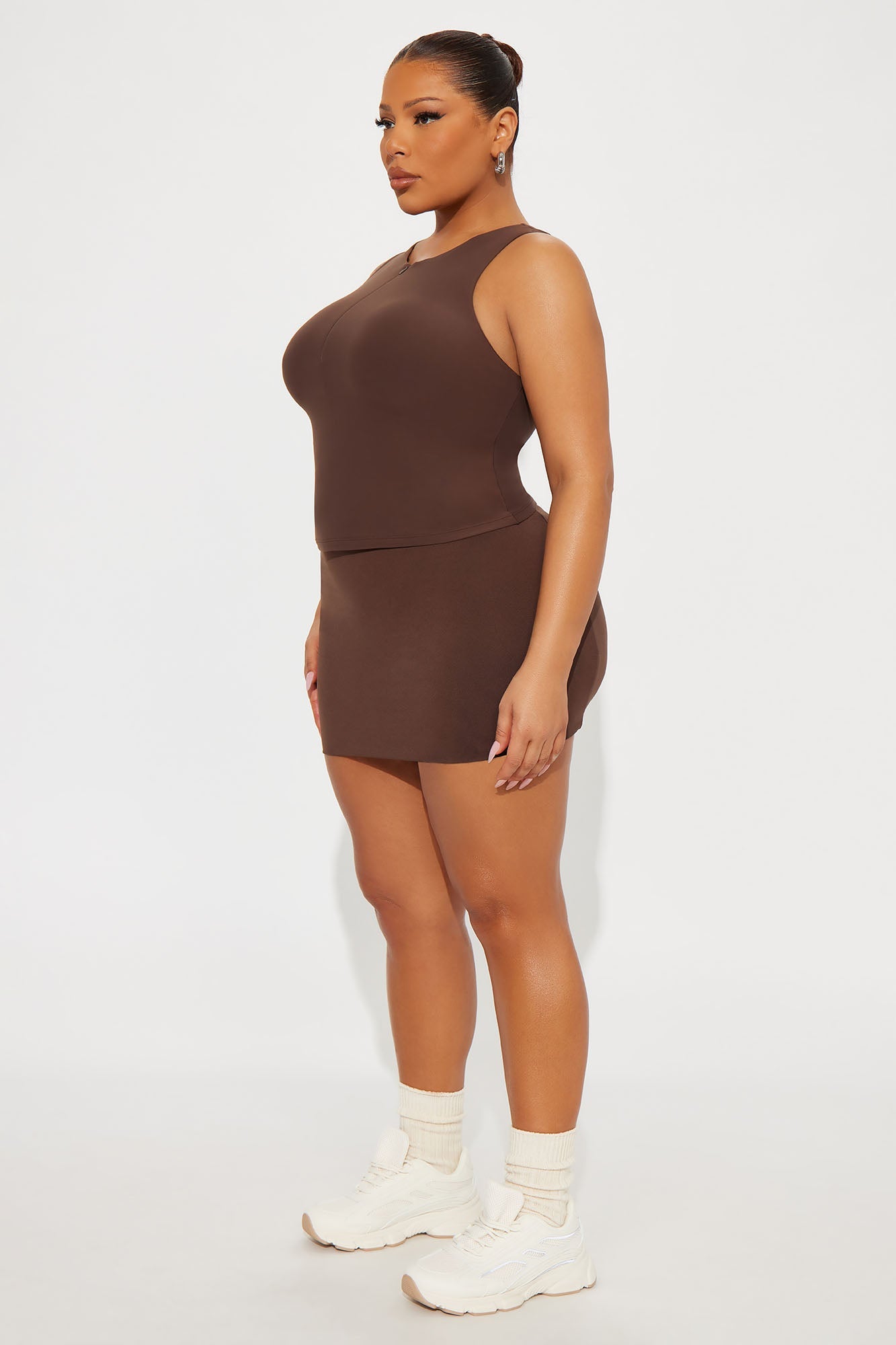 Second Skin Double Lined Zip Front Tank - Chocolate