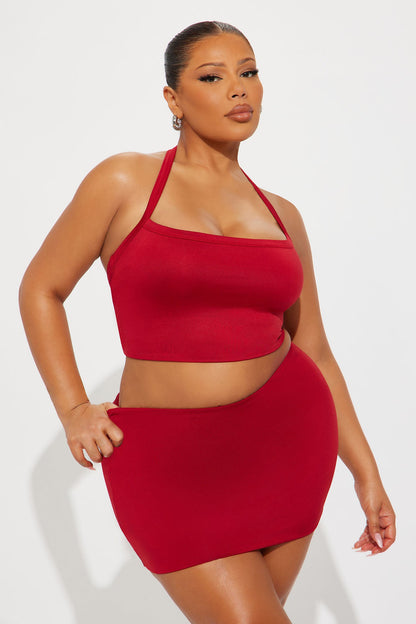 Contour Double Lined Cropped Halter Top - Red