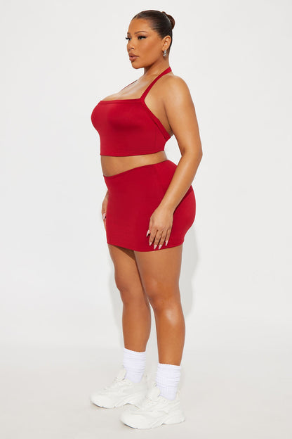 Contour Double Lined Cropped Halter Top - Red
