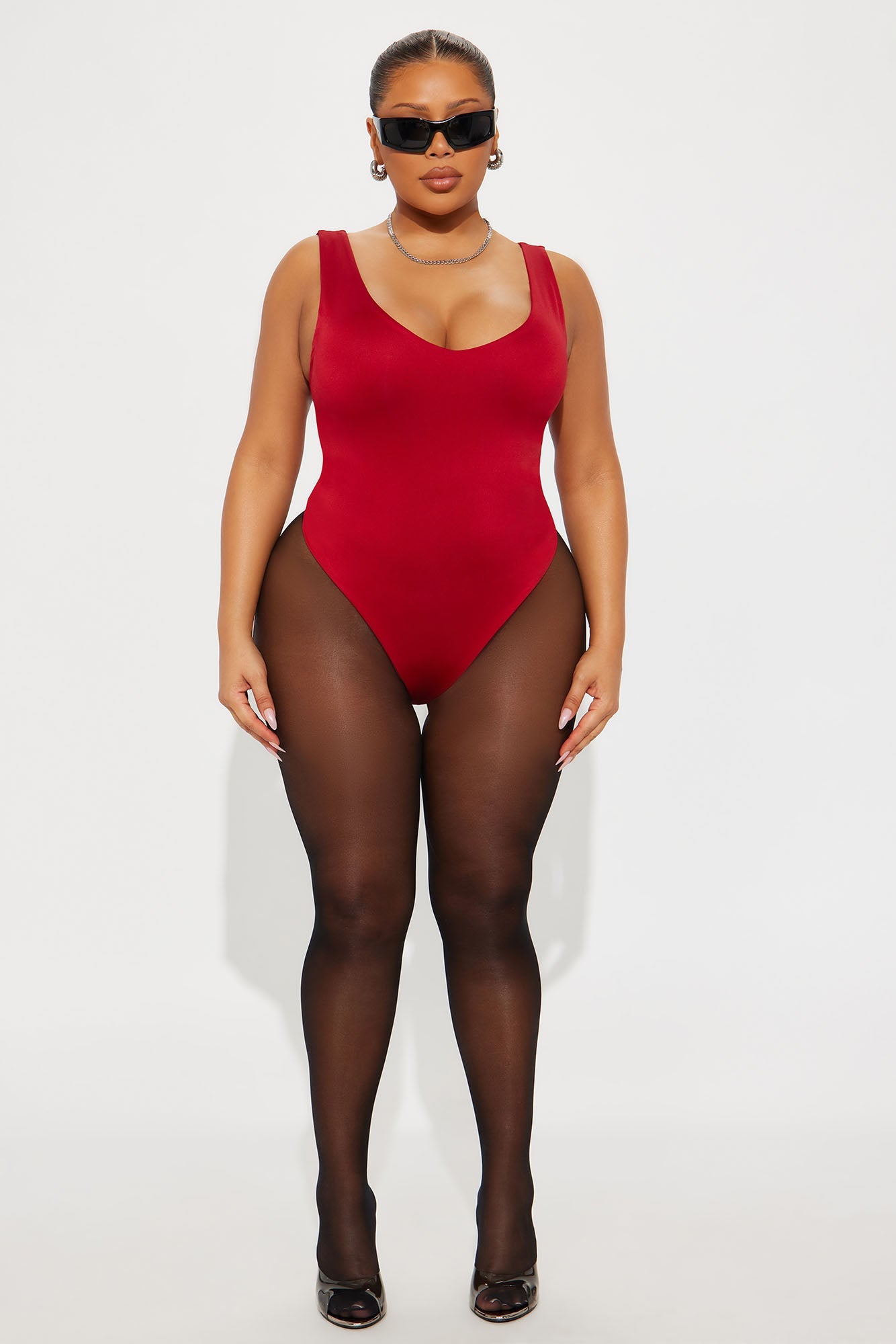 Contour Double Lined V-Neck Bodysuit - Red