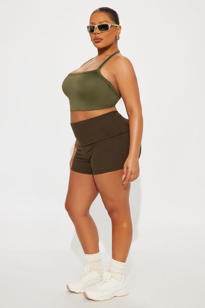Contour Double Lined Cropped Halter Top - Military Green