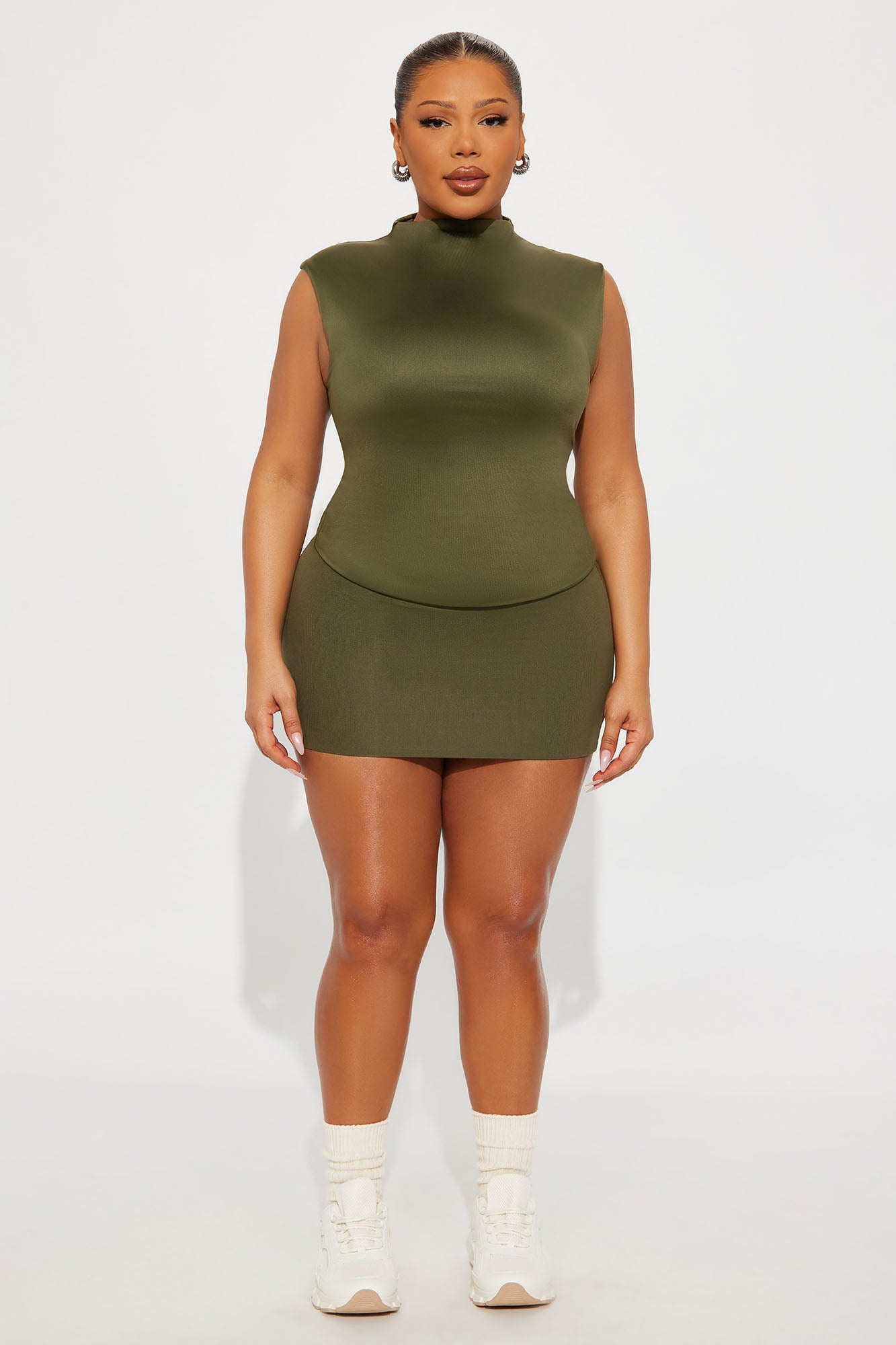 Contour Double Lined Mock Neck Top - Military Green