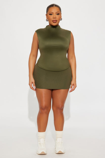 Contour Double Lined Mock Neck Top - Military Green