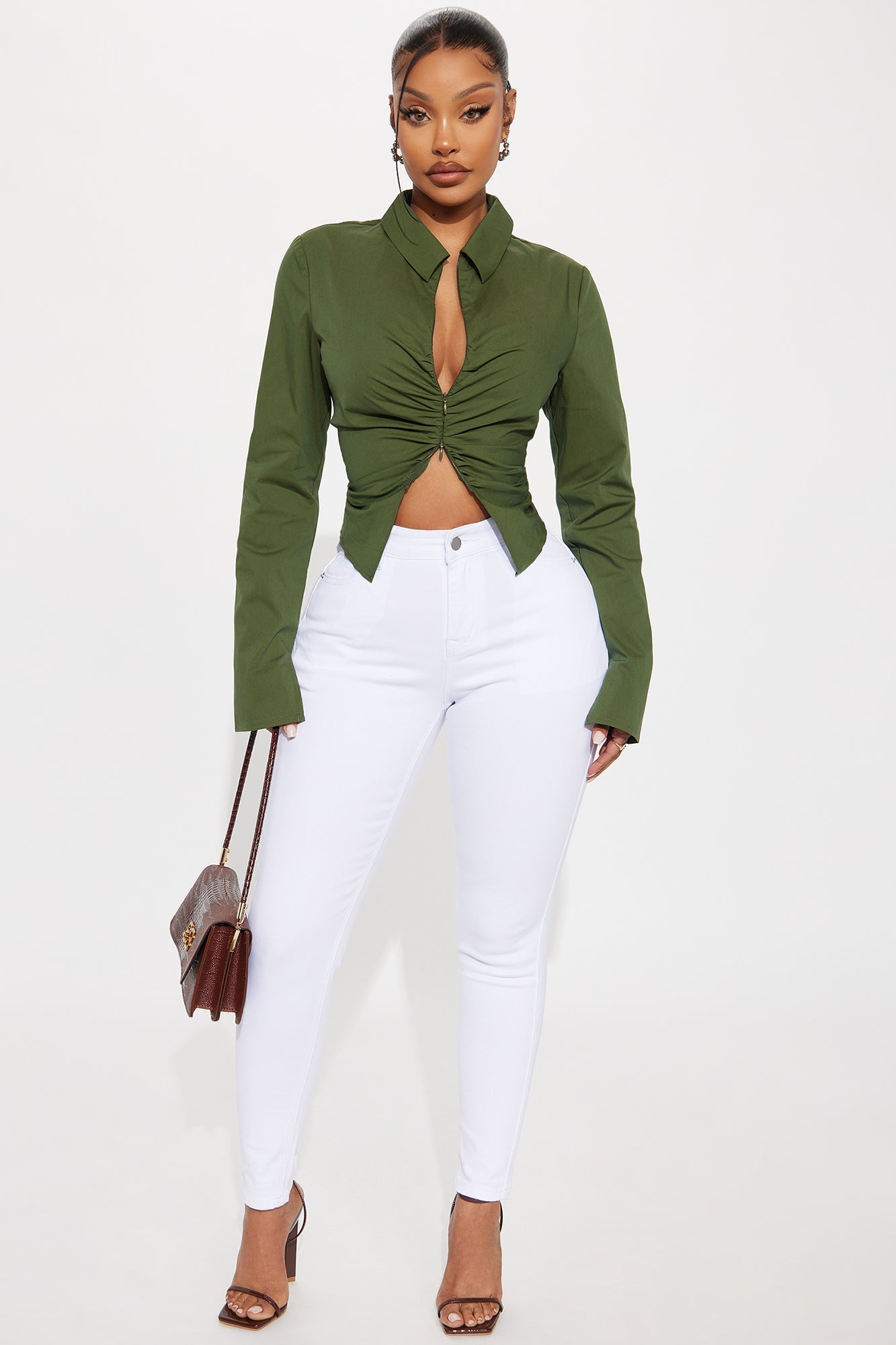 Mellowed Out Front Zip Poplin Shirt - Dark Olive