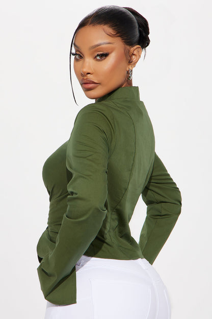 Mellowed Out Front Zip Poplin Shirt - Dark Olive