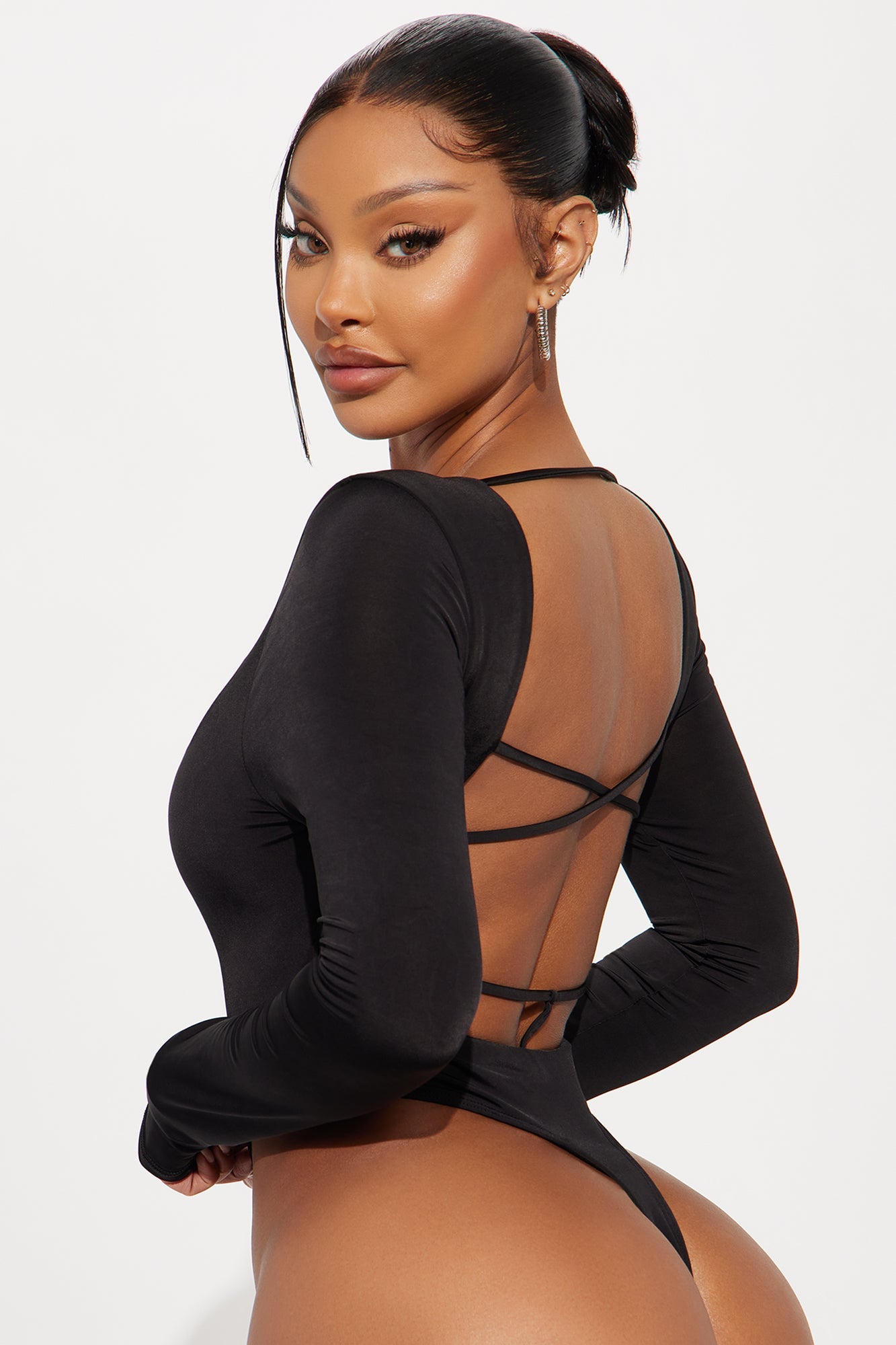 Living Proof Long Sleeve Backless Bodysuit - Black