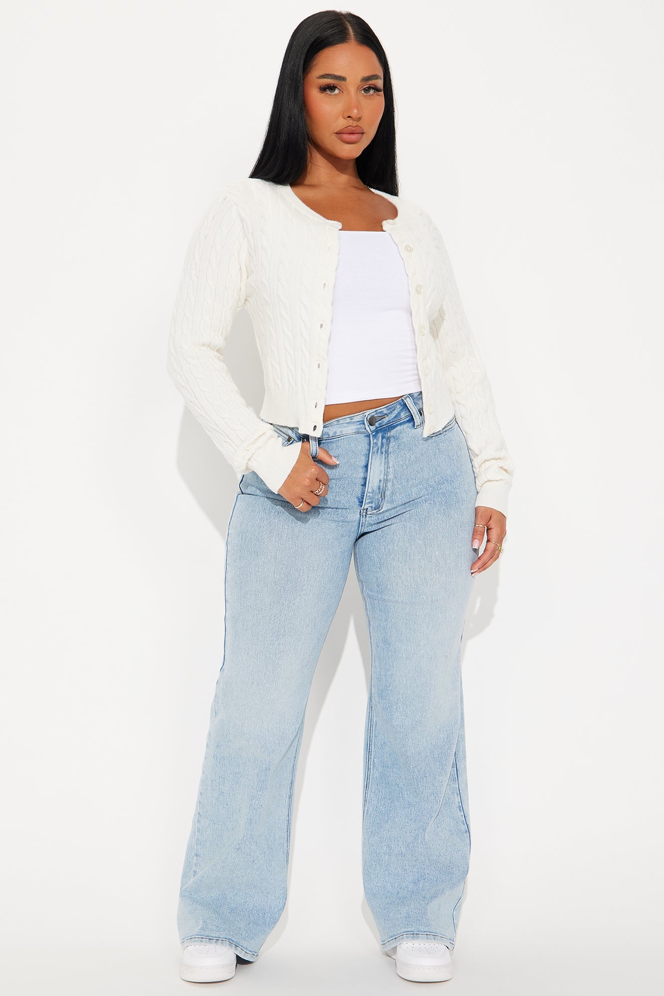 Elowen Cable Knit Cardigan - White