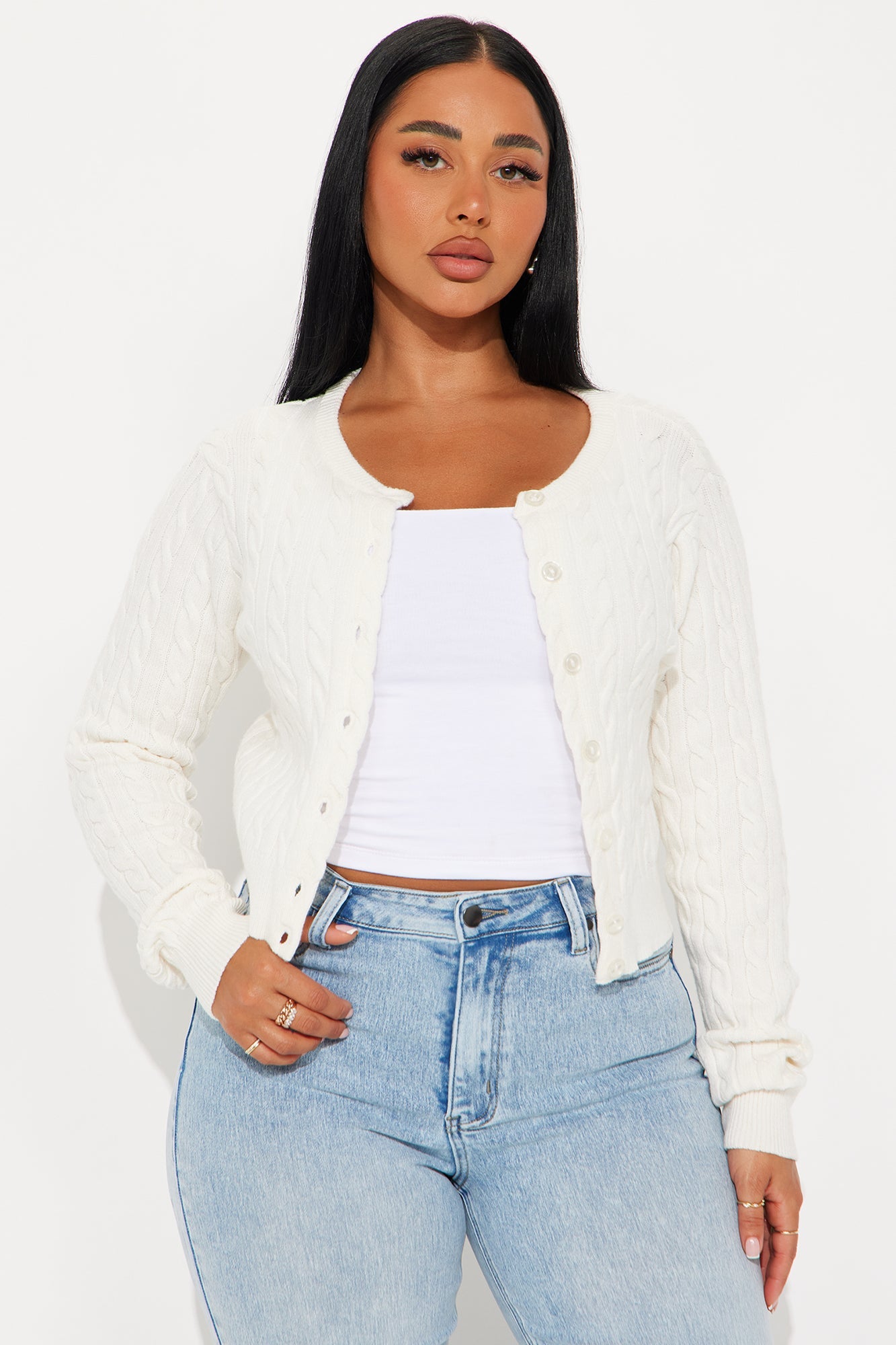 Elowen Cable Knit Cardigan - White