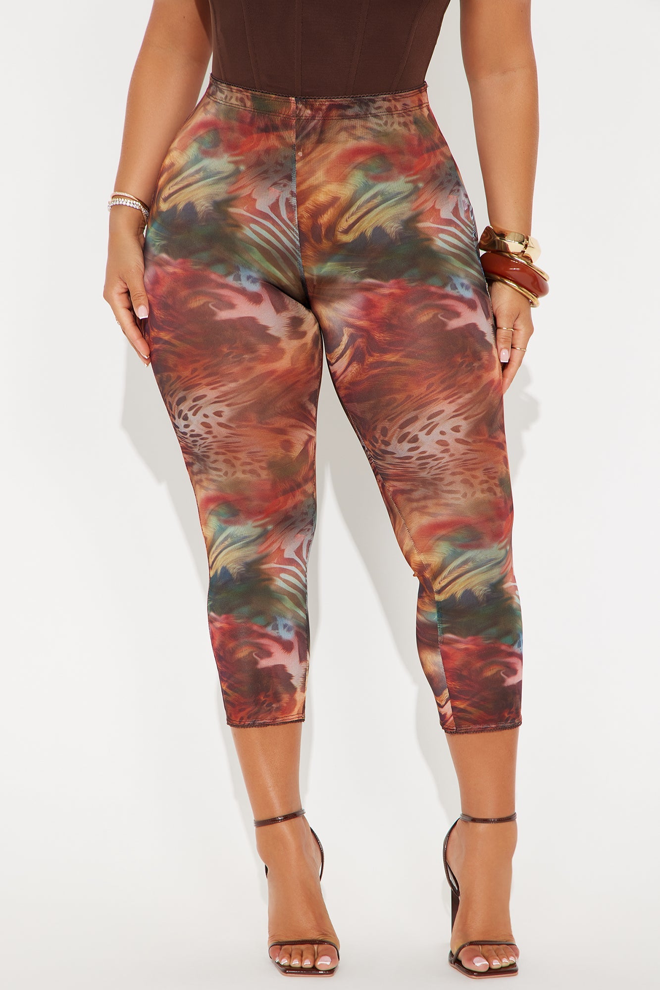 Melody Mesh Animal Print Capri Legging - Multi Color