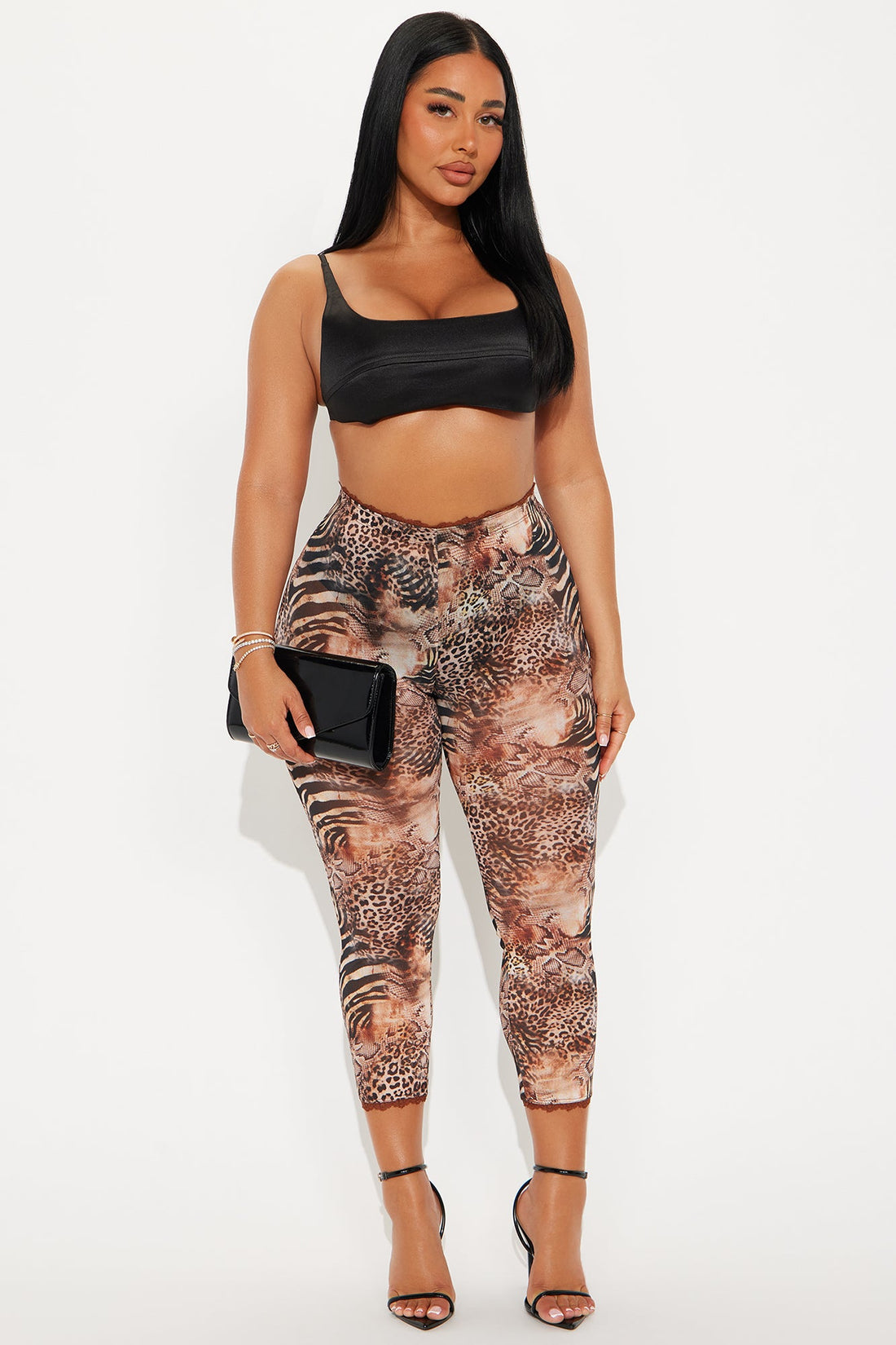 Mila Animal Print Mesh Capri Legging - Brown/combo