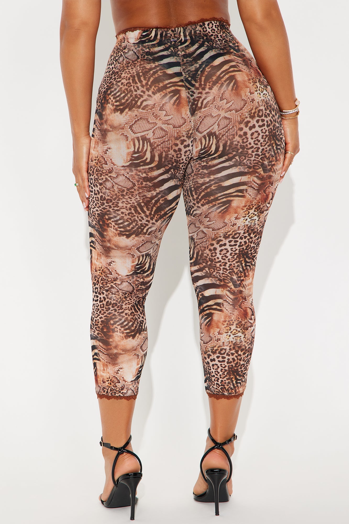Mila Animal Print Mesh Capri Legging - Brown/combo
