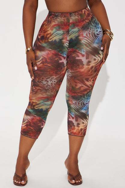 Melody Mesh Animal Print Capri Legging - Multi Color