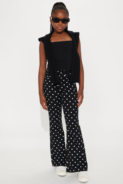 Mini Erin Polka Dot Wide Leg Jeans - Black