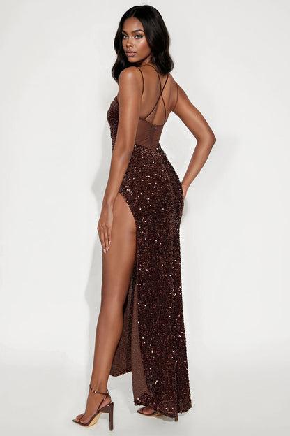 Krissy Sequin Maxi Dress - Chocolate