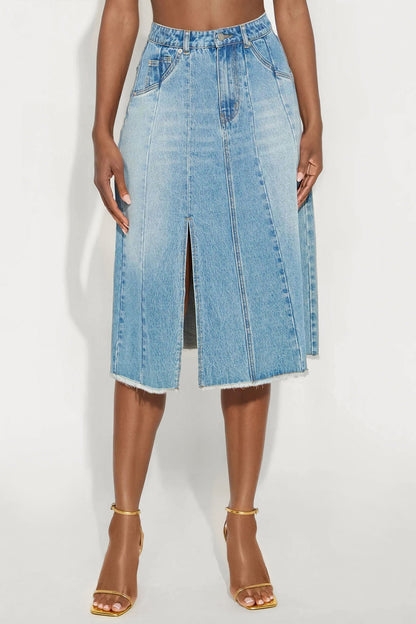 Sammy Denim Pleated Midi Skirt - Medium Wash
