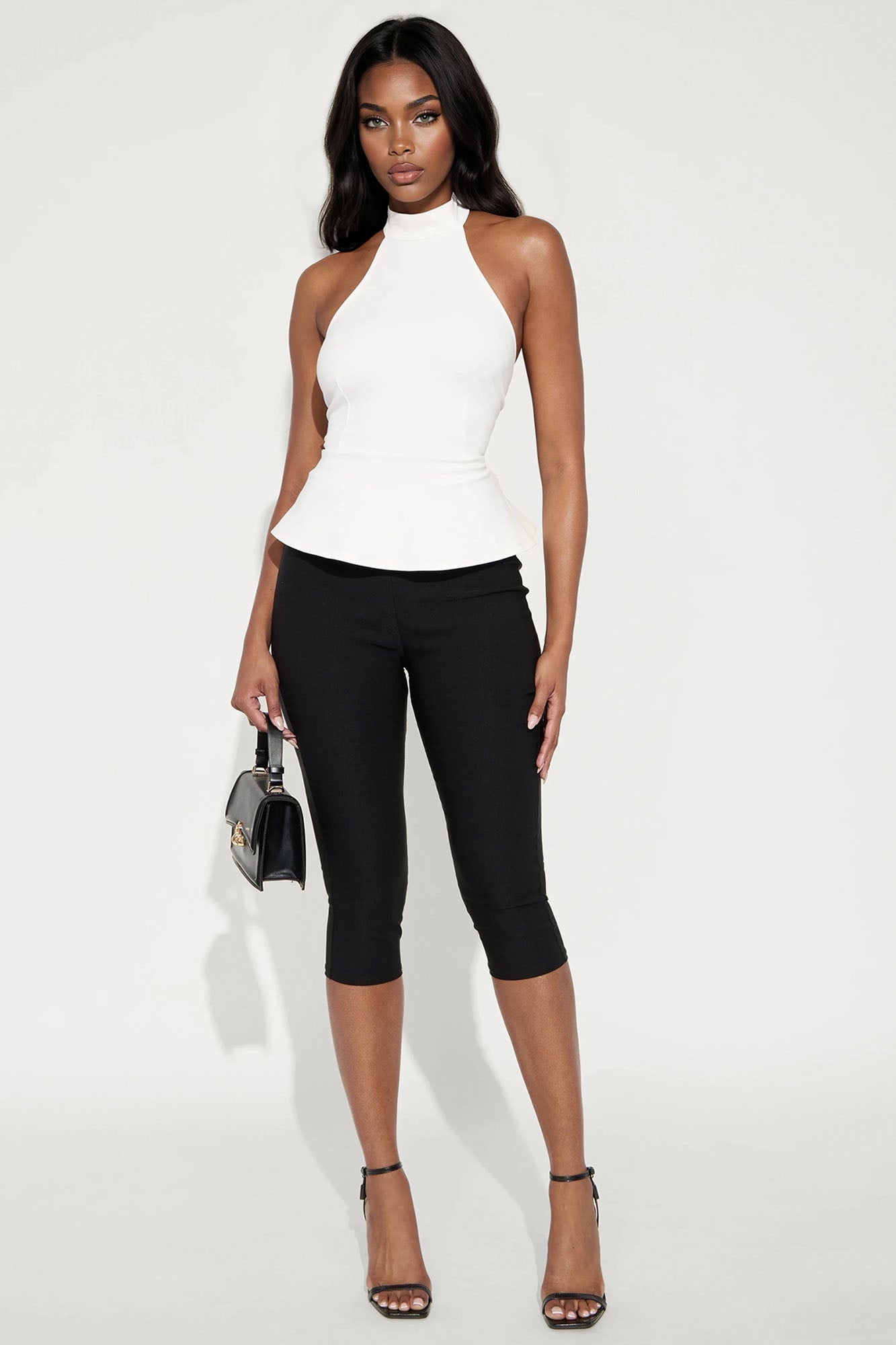 Fleur Ponte Peplum Halter Top - White