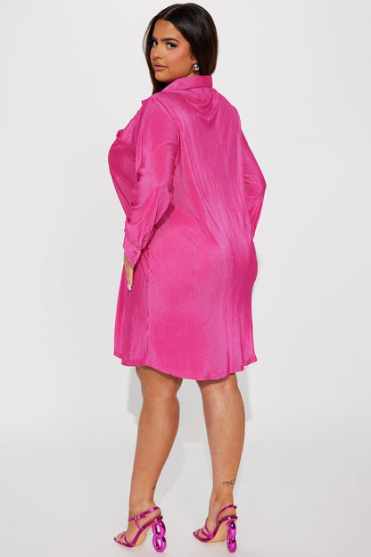 Lisa Plisse Shirt Dress - Fuchsia
