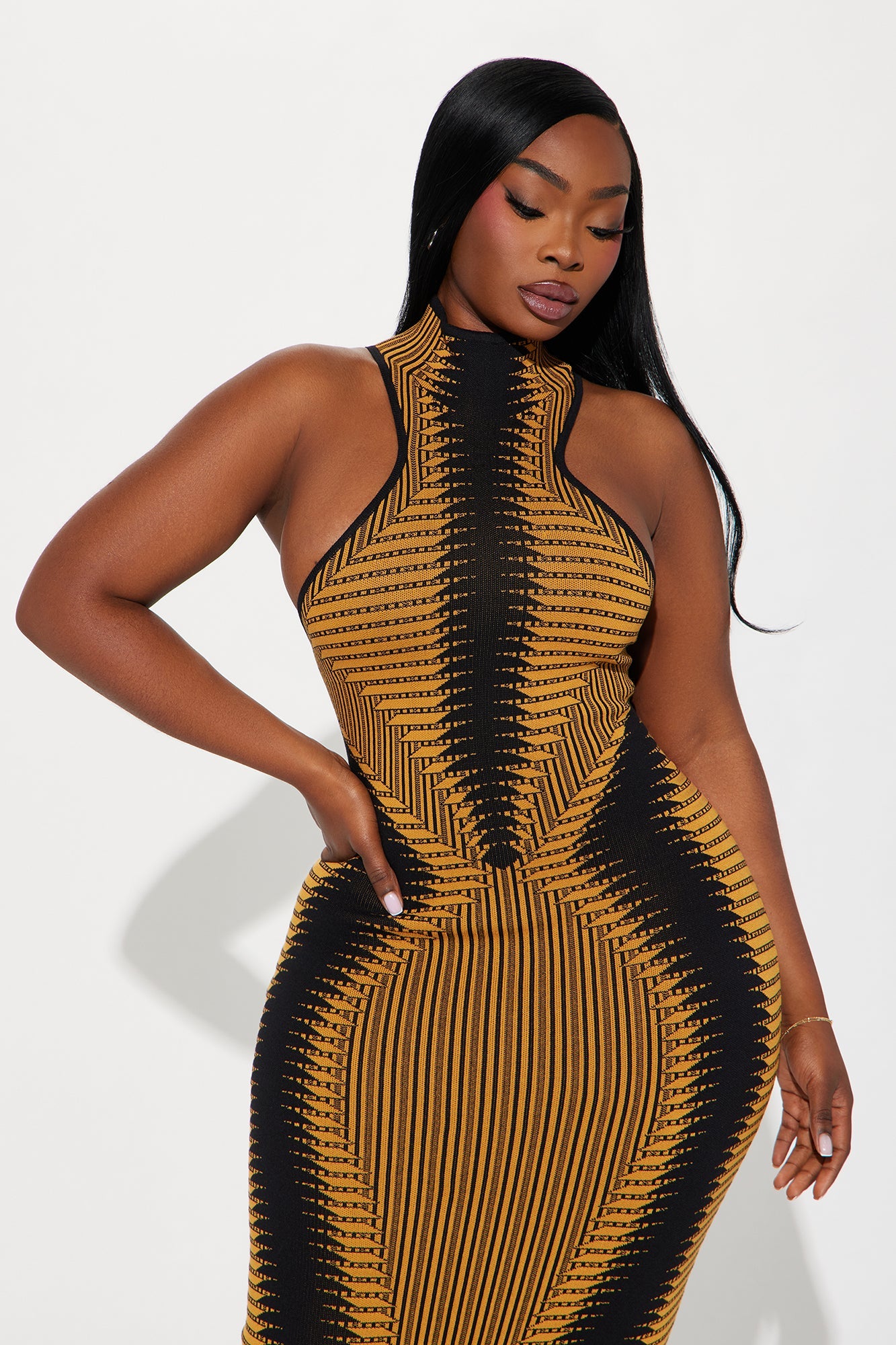 Shine Your Light Sweater Midi Dress - Gold/Black