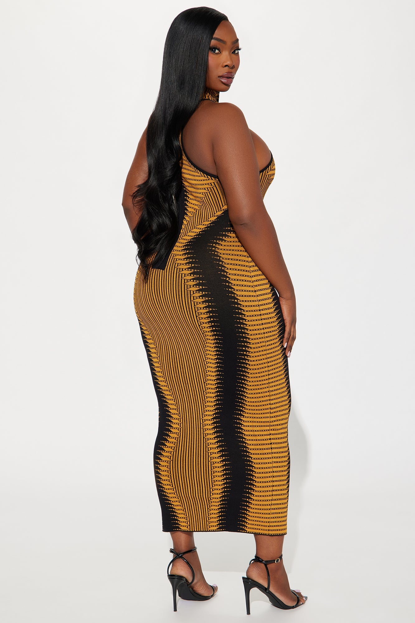 Shine Your Light Sweater Midi Dress - Gold/Black
