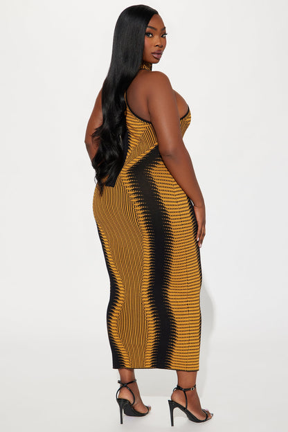 Shine Your Light Sweater Midi Dress - Gold/Black