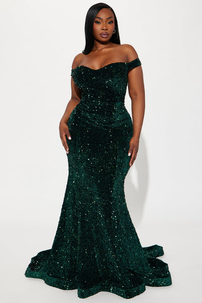 Alora Sequin Maxi Gown - Hunter