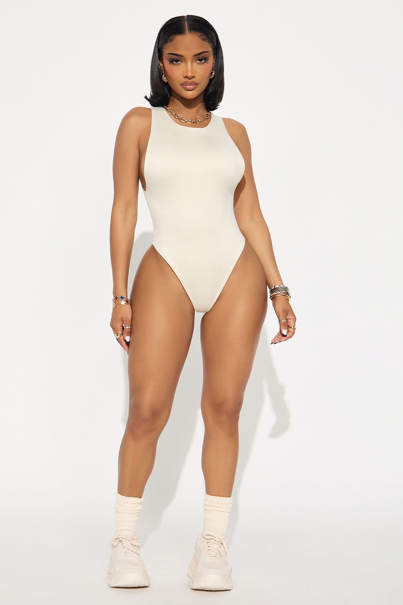Contour Double Lined Scoop Neck Bodysuit - Bone