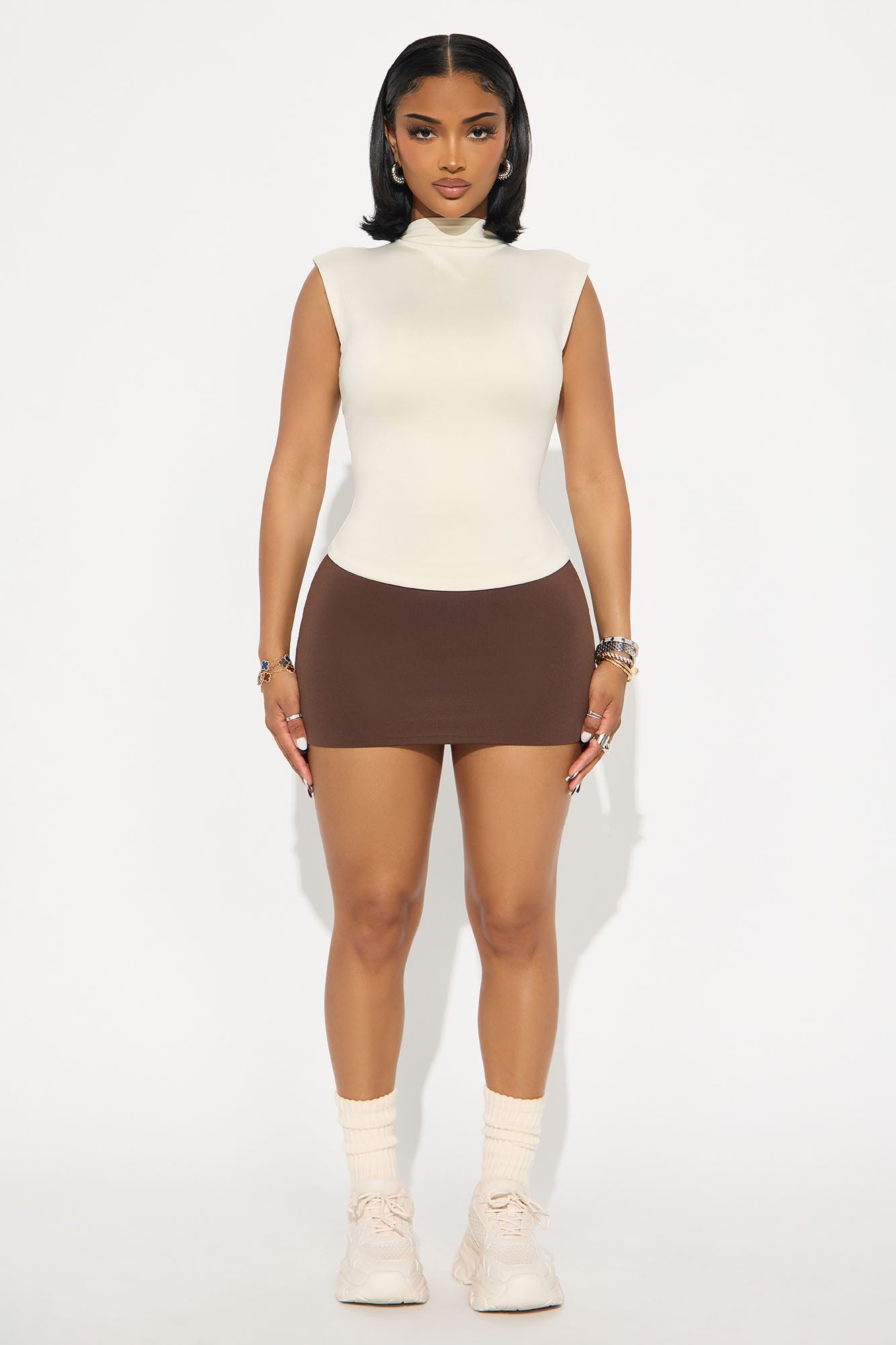 Contour Double Lined Mock Neck Top - Bone