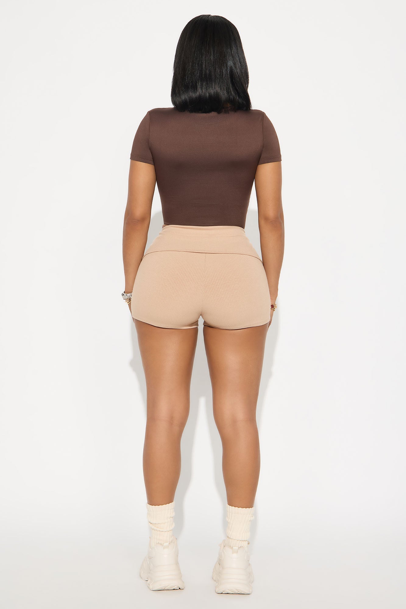 Ribbed Foldover Shorts - Tan