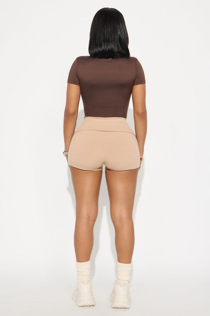 Ribbed Foldover Shorts - Tan