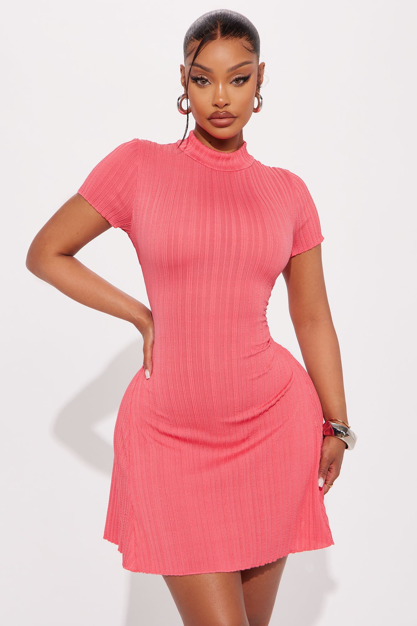 Mariana Mock Neck Mini Dress - Coral