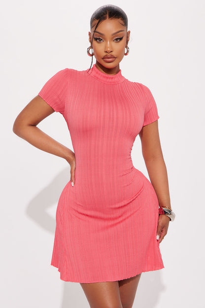 Mariana Mock Neck Mini Dress - Coral