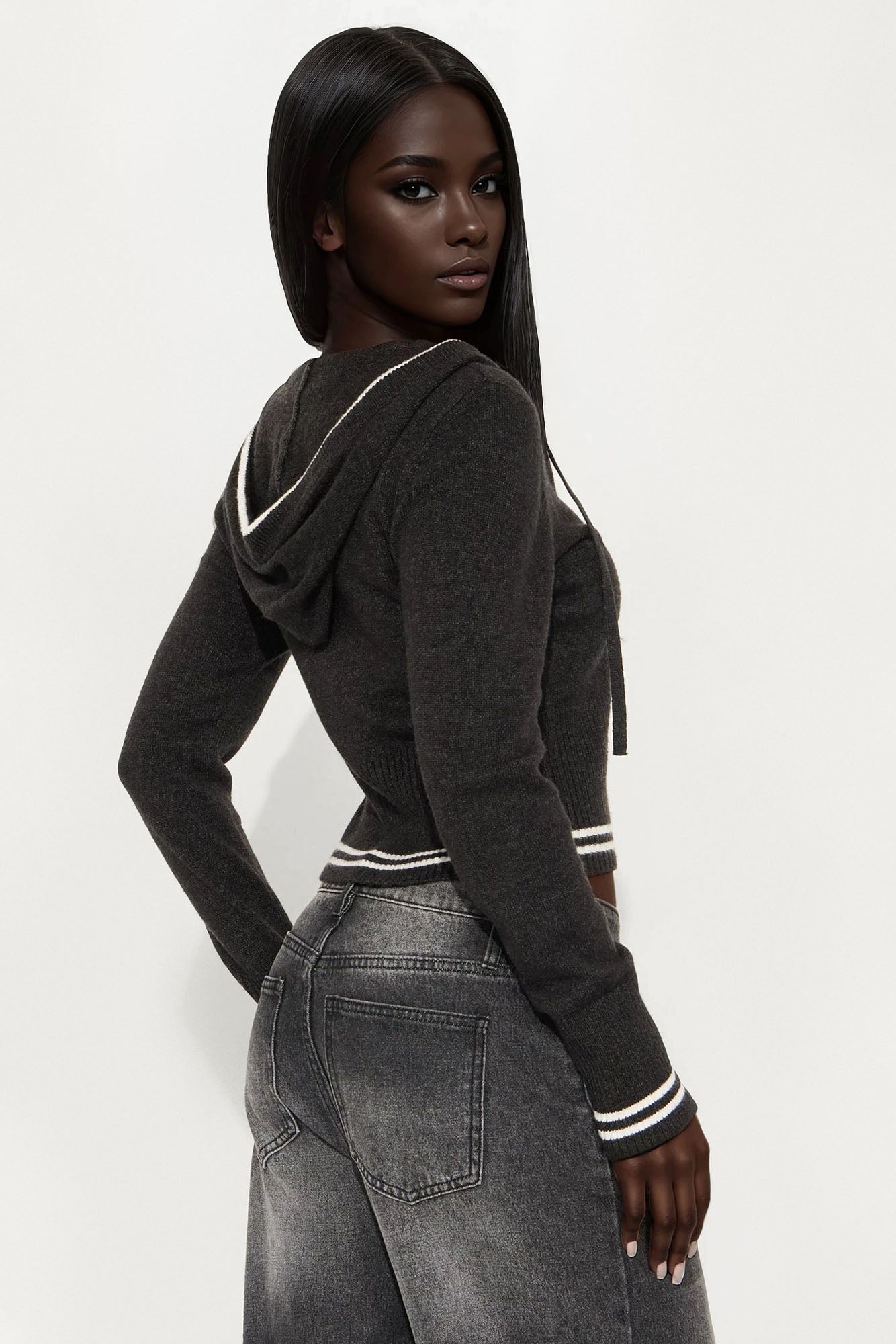 Snuggle Season Zip Front Hooded Sweater - Charcoal