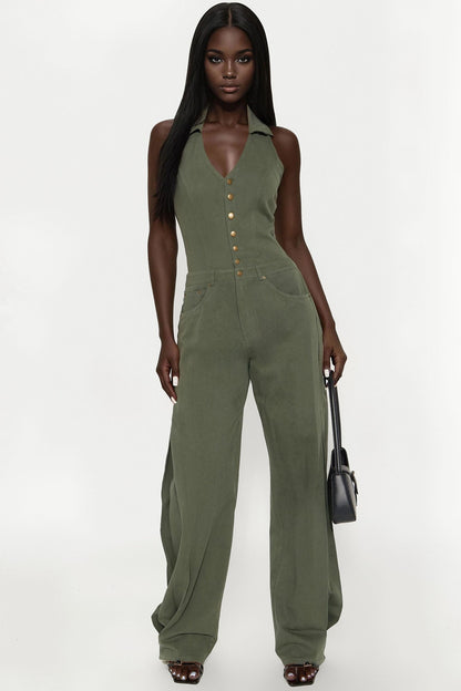 Alexis Barrel Leg Jumpsuit - Olive