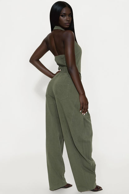Alexis Barrel Leg Jumpsuit - Olive