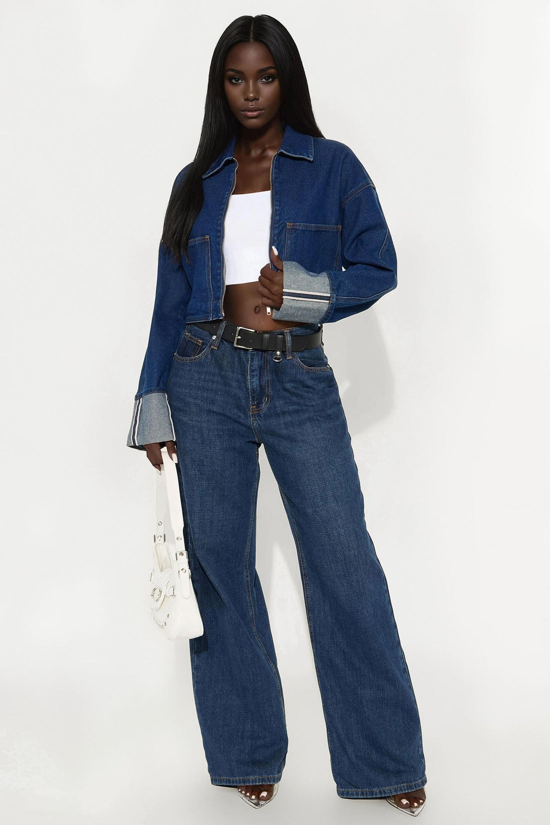 Adrian Cuffed Denim Jacket - Rinse Blue Wash