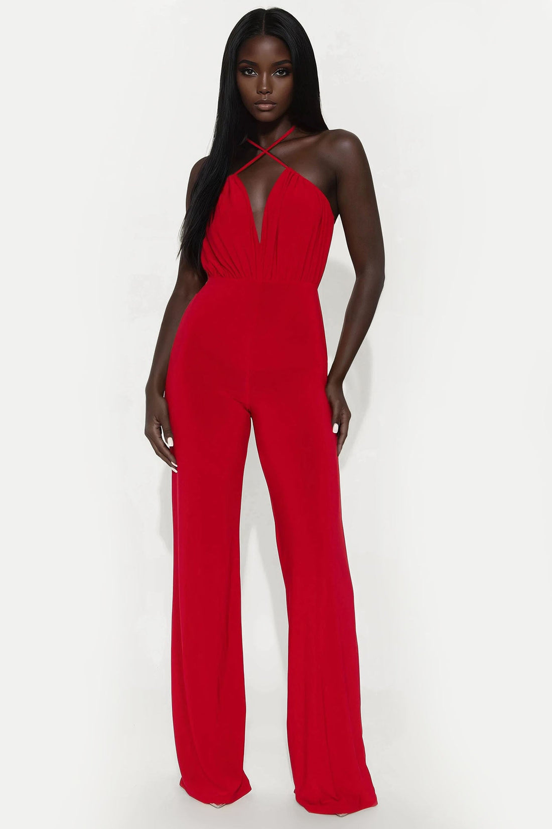 Bevia Criss Cross Halter Jumpsuit - Red