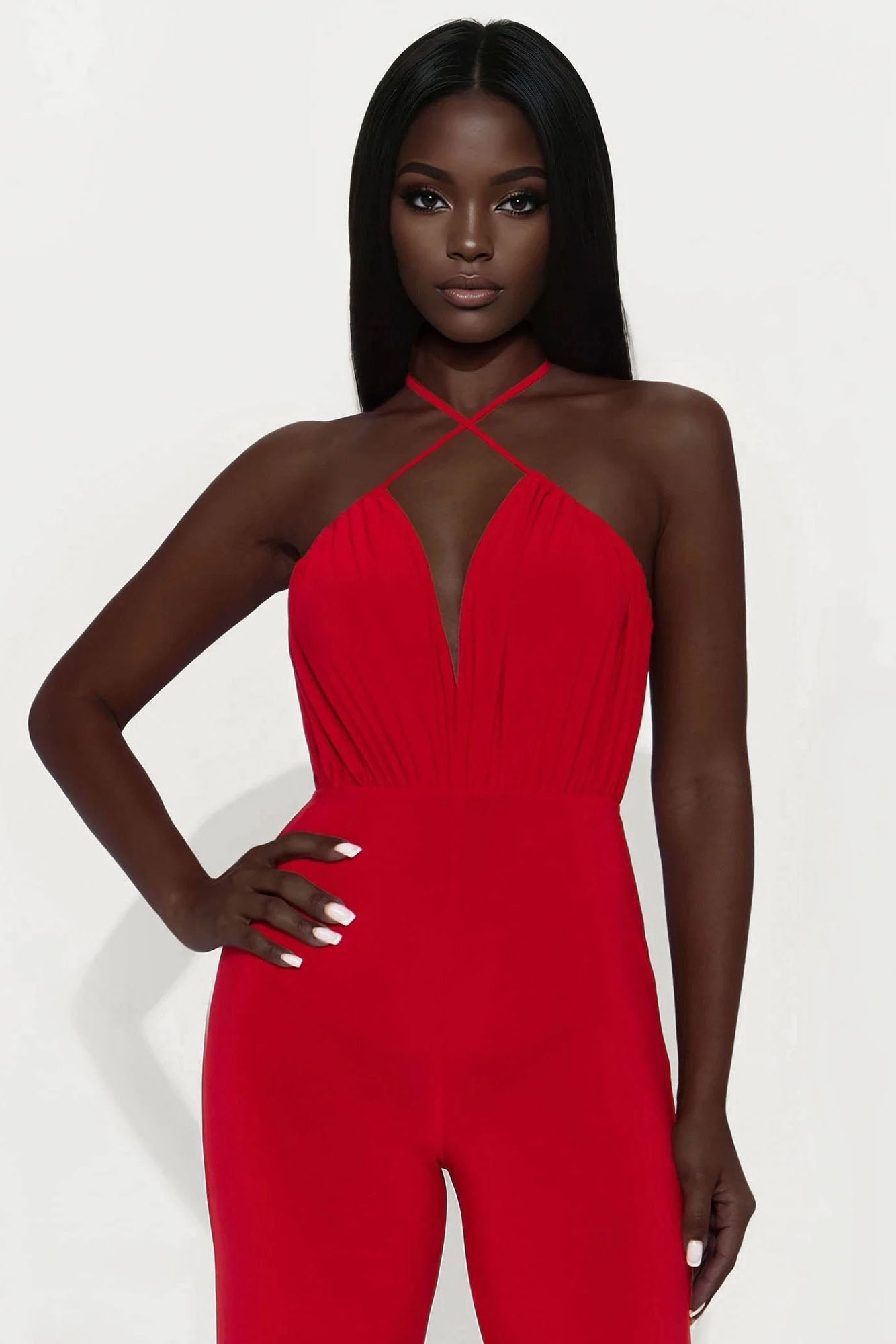 Bevia Criss Cross Halter Jumpsuit - Red