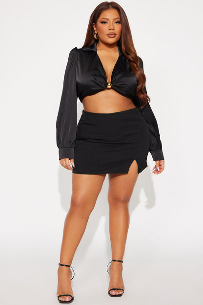 On My Own Time Hardware Satin Blouse - Black