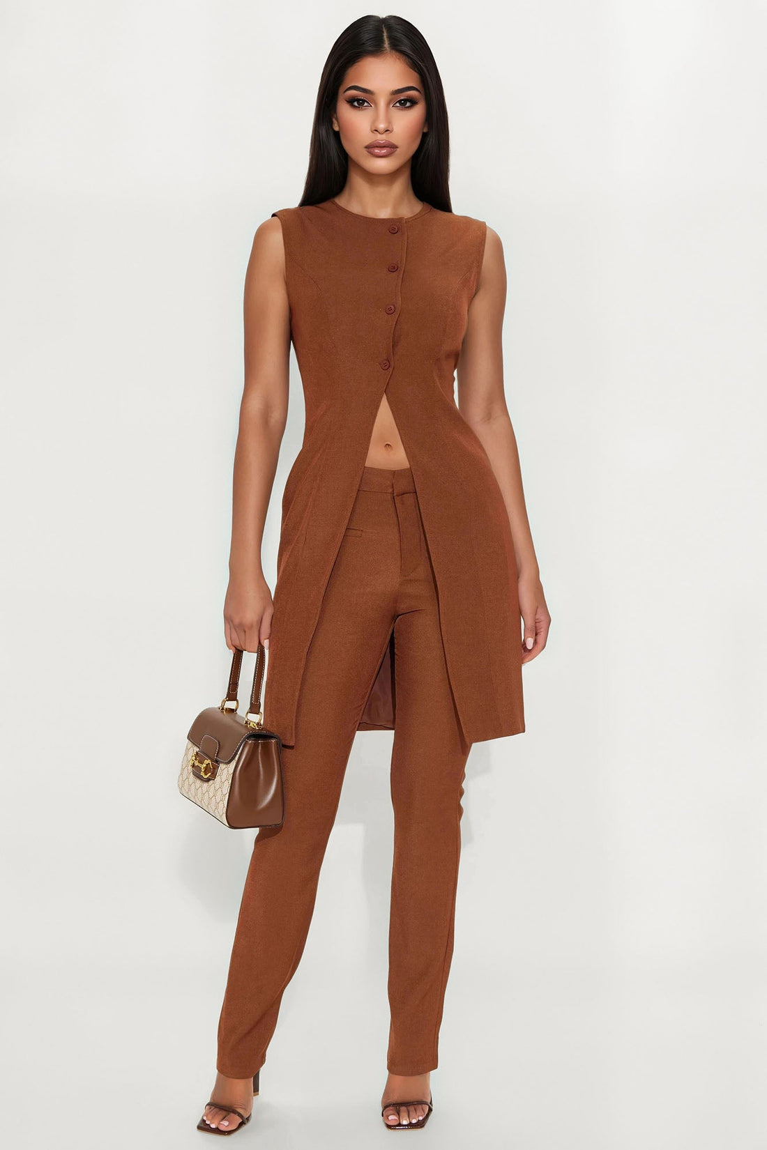Addison Vest Pant Set - Chocolate