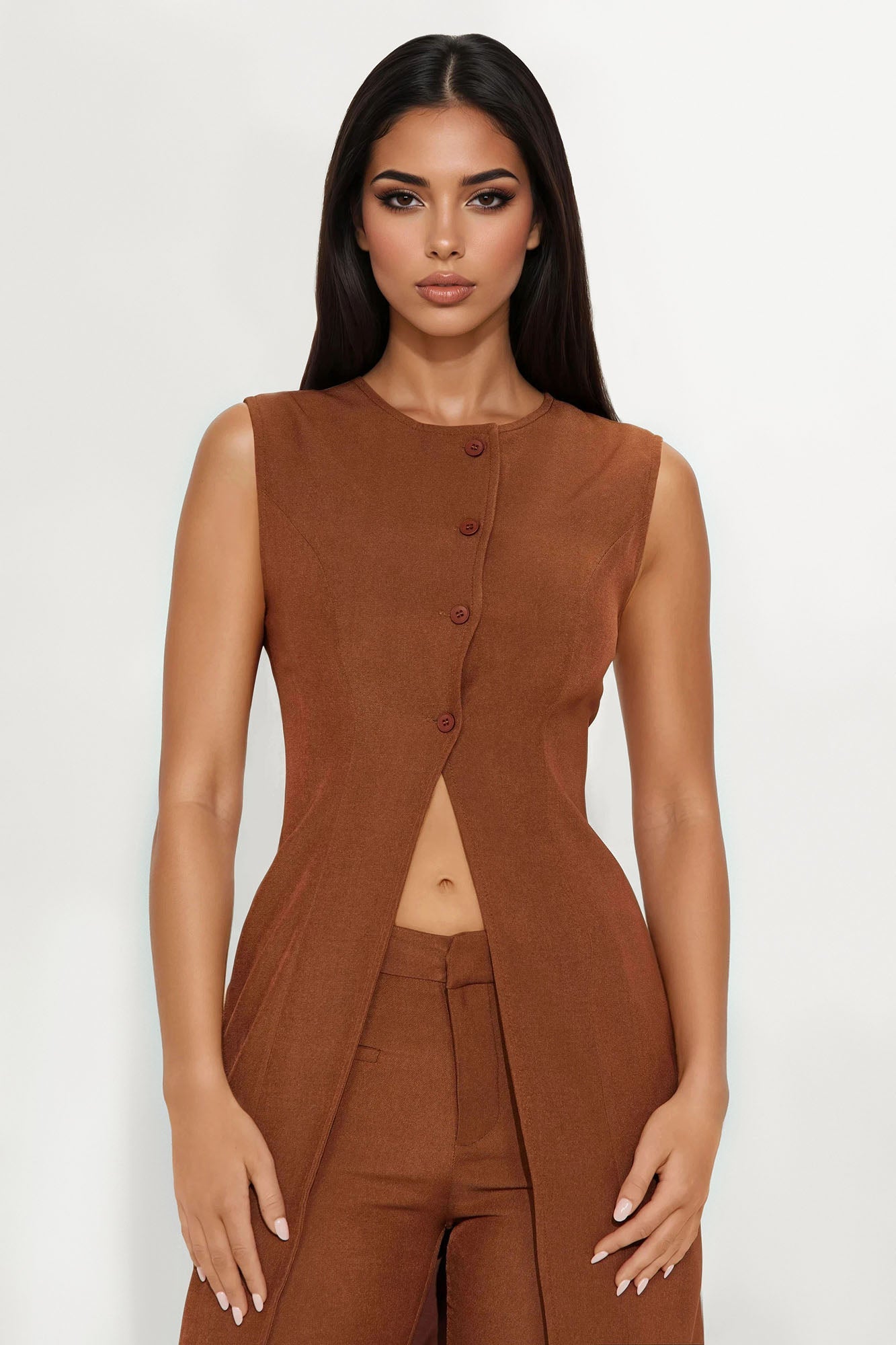 Addison Vest Pant Set - Chocolate