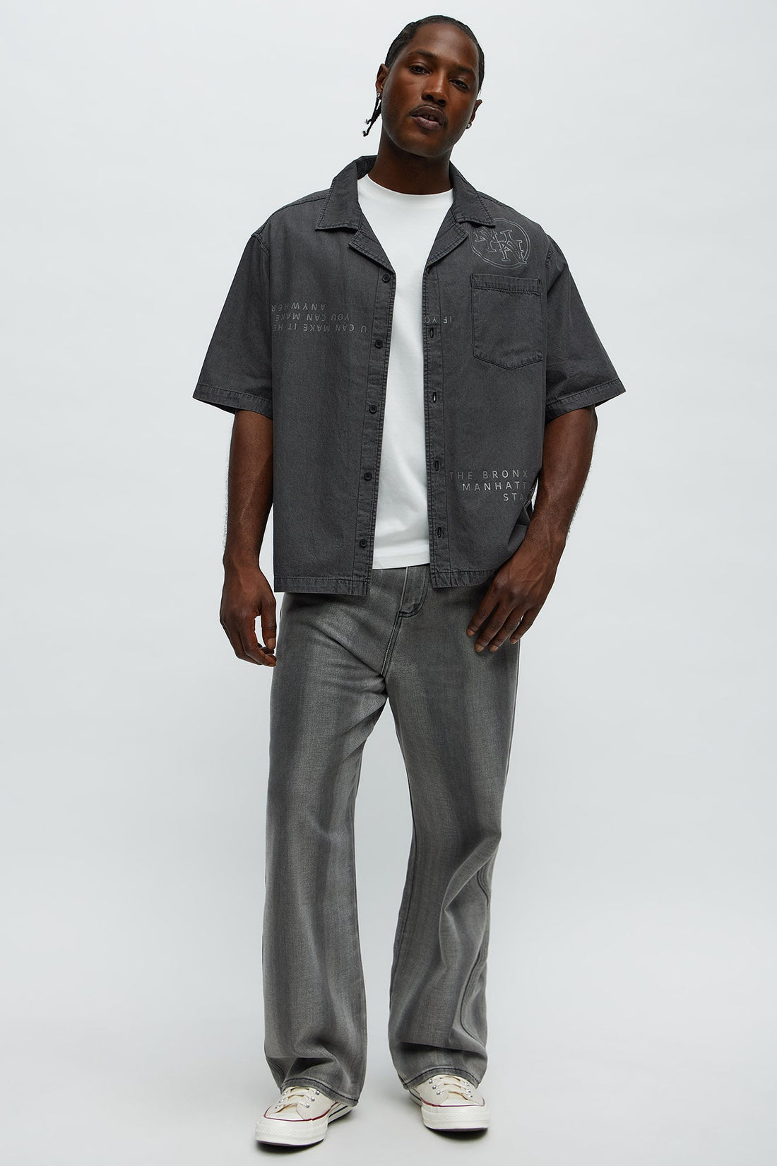 Denim Cuban Collar Button Up Shirt - Black Wash