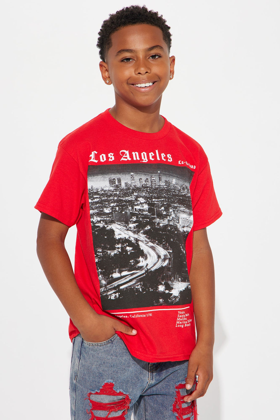 Mini LA City Lights Short Sleeve Tee - Red