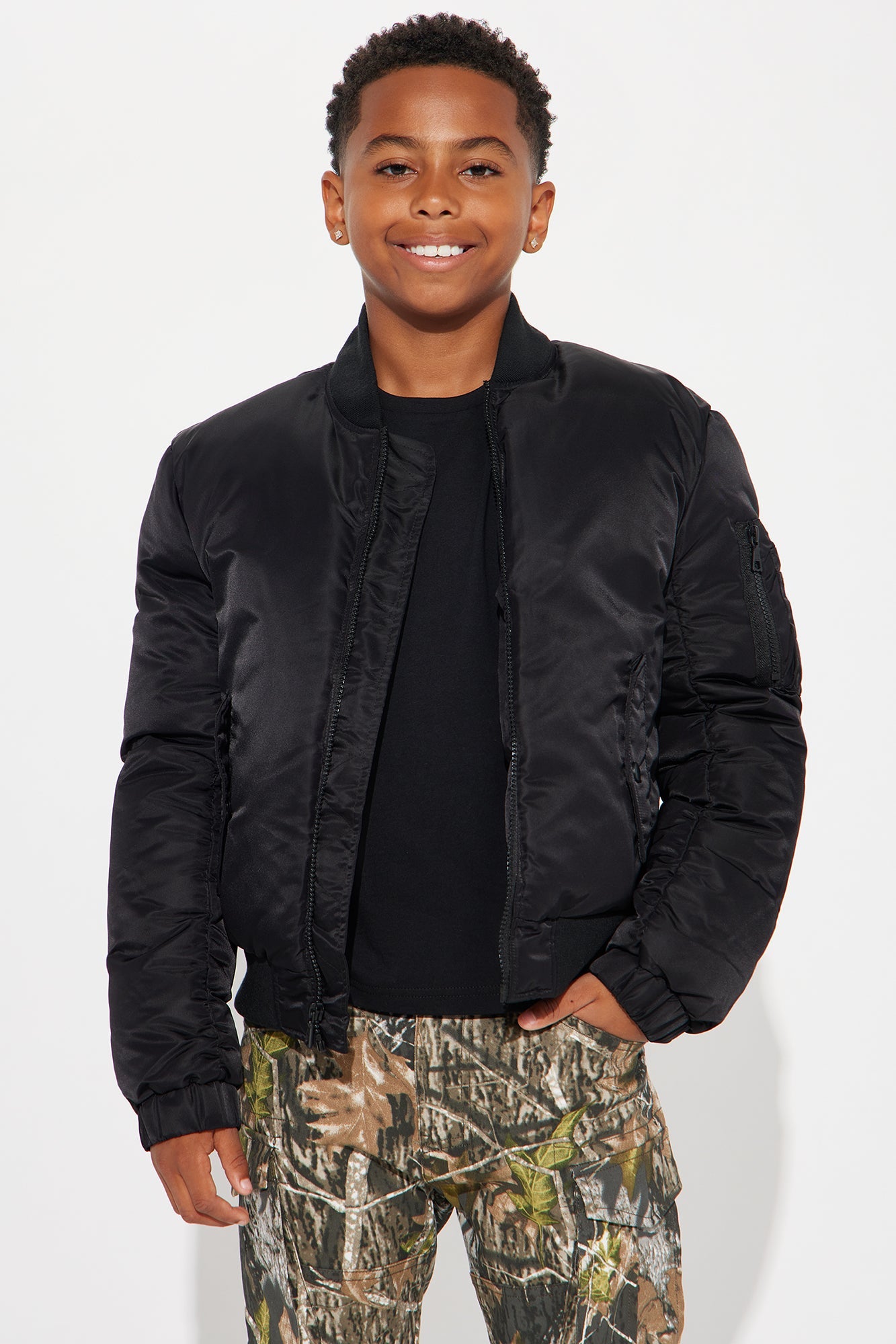 Mini Been Real Nylon Bomber Jacket - Black