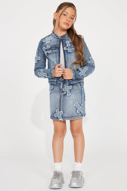 Mini Cross Your Mind Denim Jacket - Medium Wash
