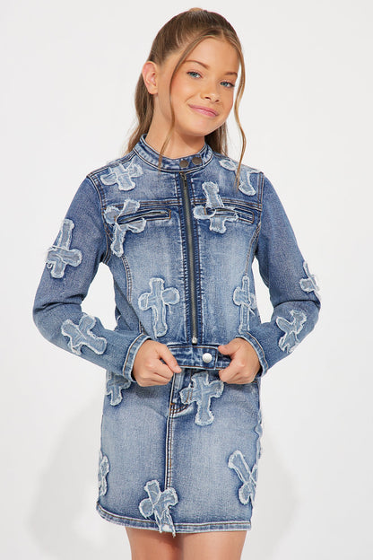 Mini Cross Your Mind Denim Jacket - Medium Wash